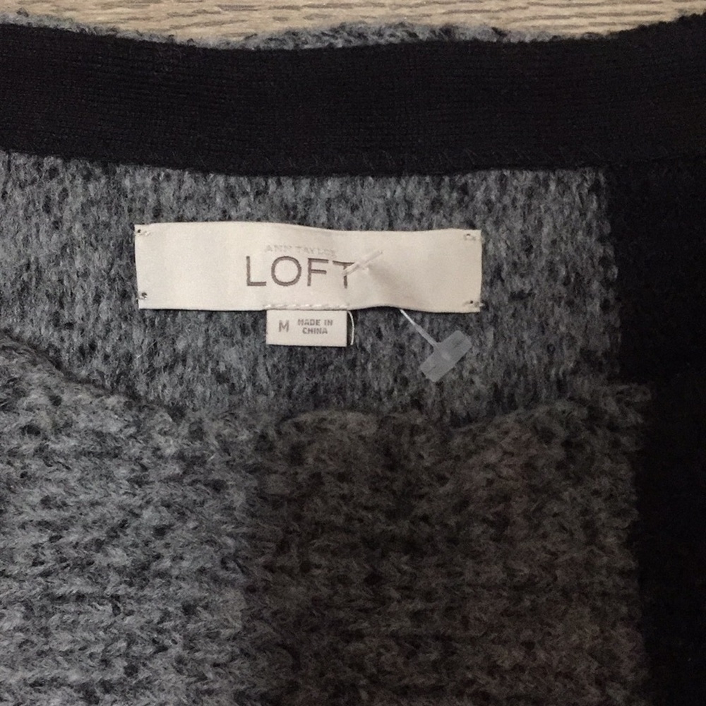 Loft Border Stripe Poncho Sweater Grey Black Sz M EUC - Picture 9 of 16